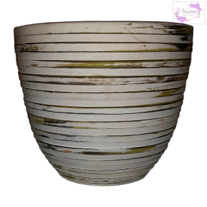 Maceta de cerámica – Blanco y dorado 3D